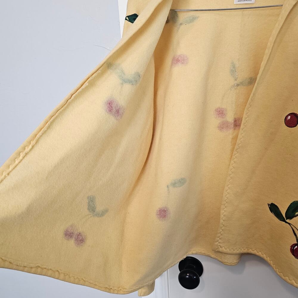 Vintage Cherry Cardigan Womens Large Yellow Red Handmade Granny Sweater Cottage - Picture 5 of 9